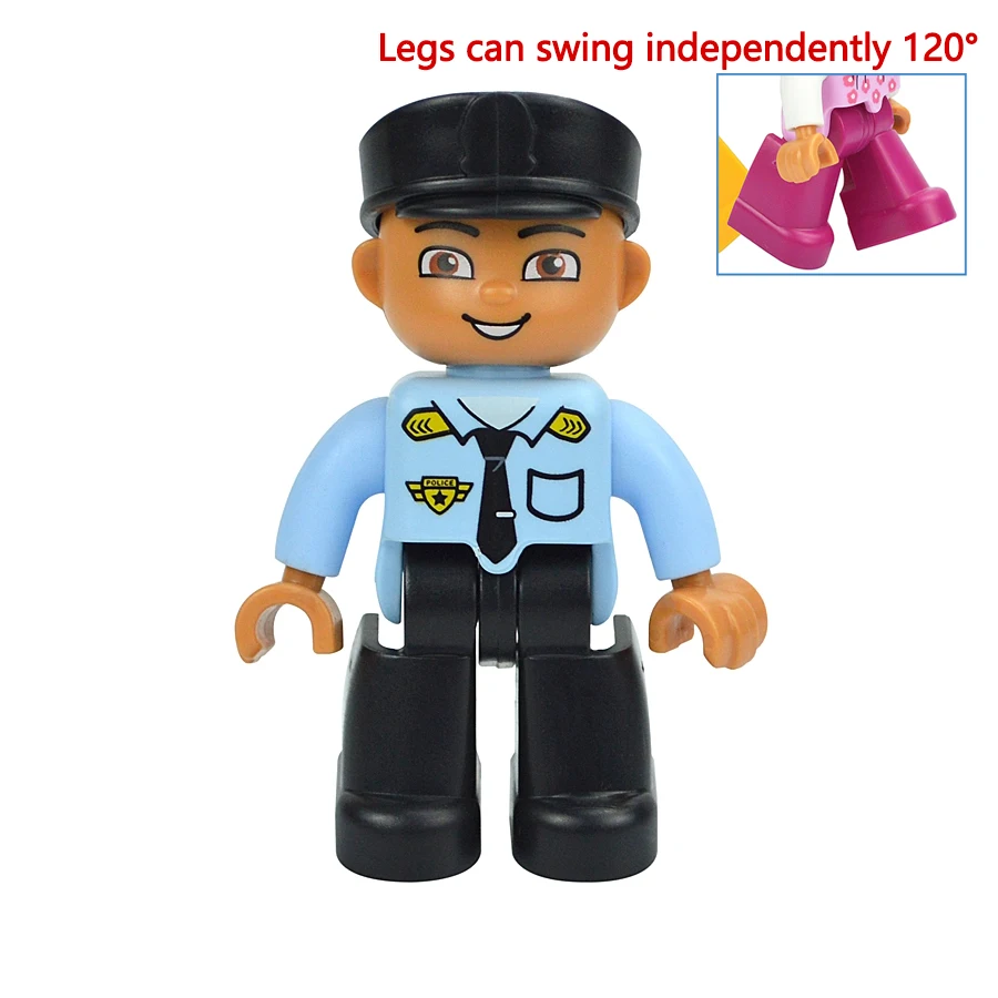 Jumbo Building Block Character Set - Farmer, Pirate, Worker, Doctor & Policeman Figures