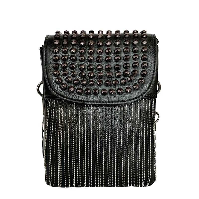 

Annmouler модная женская сумка на плечо маленького размера, дизайнерская сумка для телефона, сумка через плечо с заклепками, сумка-мессенджер с цепочкой и кисточкой, сумка для телефона