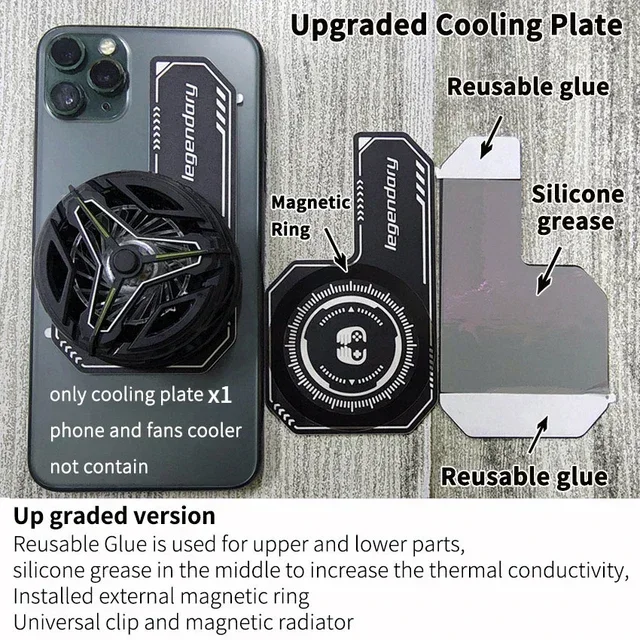 Phone Cooler 2025 Cell Phone Cooler Plate Radiator Magnetic Radiating Sticker for Game Cooling Fans Heat Sink For IPhone/Samsung/Xiaomi