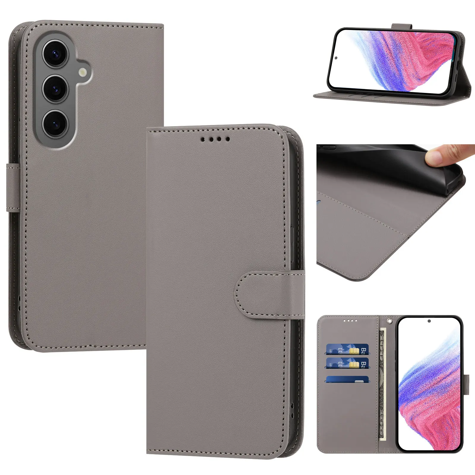 Luxury Leather Wallet Phone Case with Shockproof Bumper and Card Slots