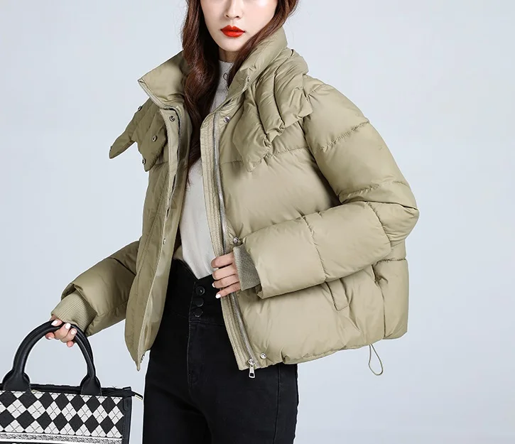 

Oversized minimalist style down jacket for women in winter, new navy collar, thickened warmth, casual loose bread