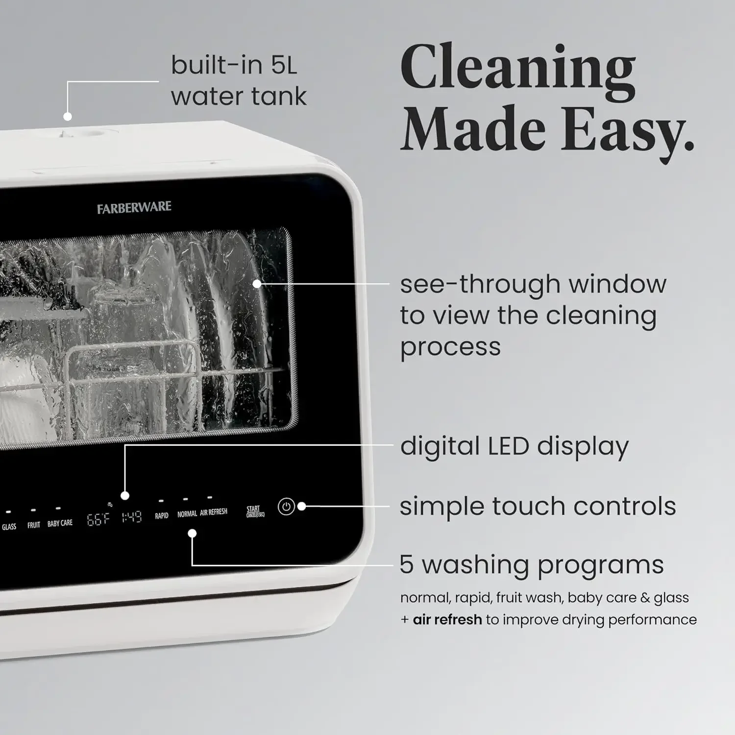 Portable Countertop Dishwasher with 5-Liter Built-in Water Tank-5-Program System for Home, RV, and Apartment-Wash