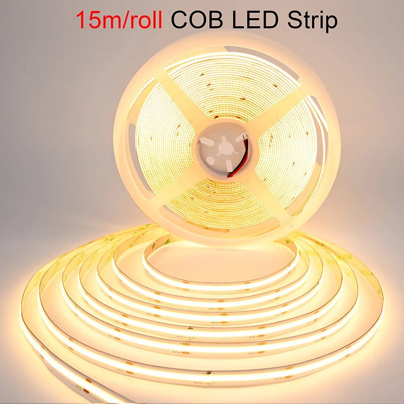 

Ultra-long COB LED Strip Light 15m/roll 360 LEDs/m High Density Flexible Tape Bright Liner RA90 Led Lights 3000K 4000K 6500K 24V