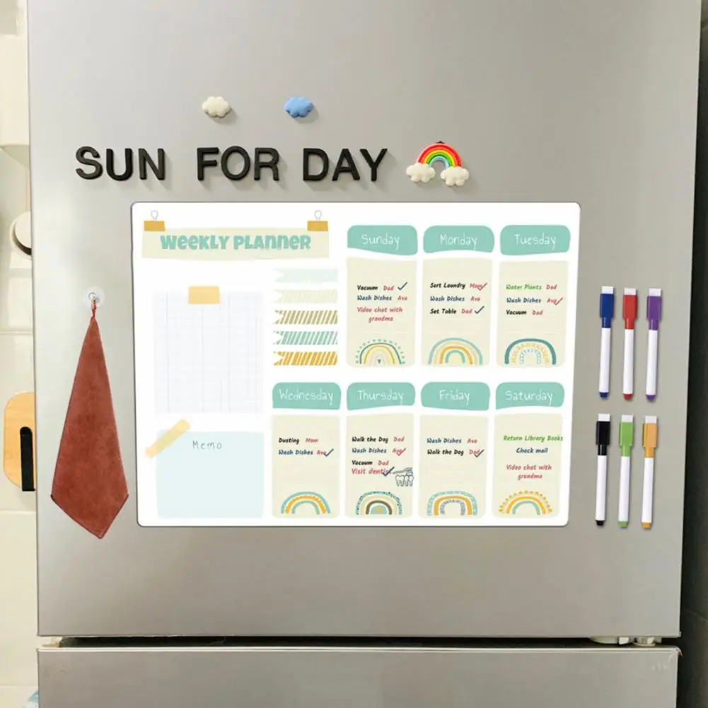 Erasable Refrigerator Planner Erasable Weekly Planner Magnetic Whiteboard Weekly Set 9pcs for Fridge with for Home