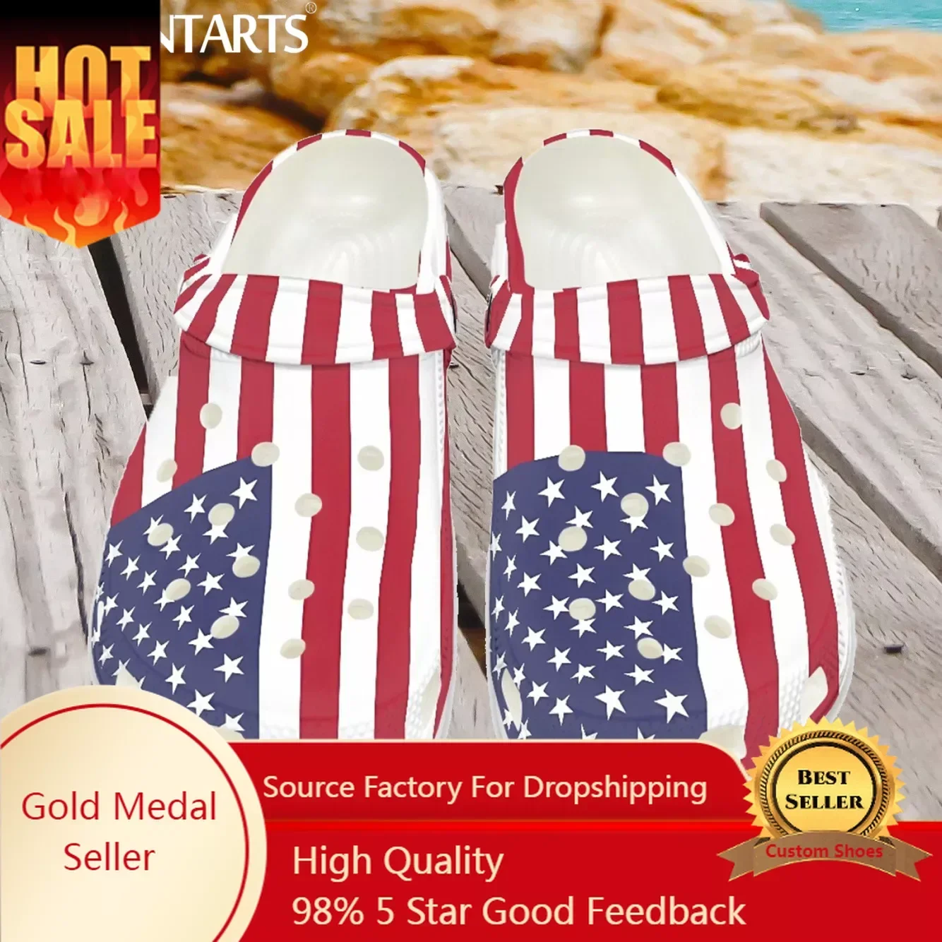 

Fashion American Flag Hole Shoes For Women Men Lightweight Non-Slip Slippers Outdoor Clogs Adult Unisex EVA Sandals