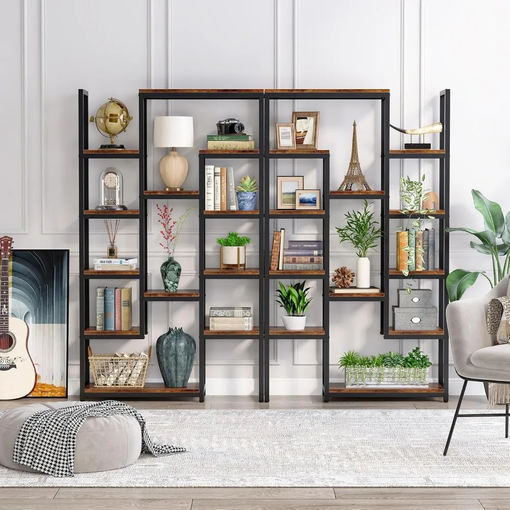 6-Tier Bookshelf 70.9 inch Tall Bookcase 2 Pack, Vintage Industrial 12-Shelf Display Shelves Book Storage Organizer 2