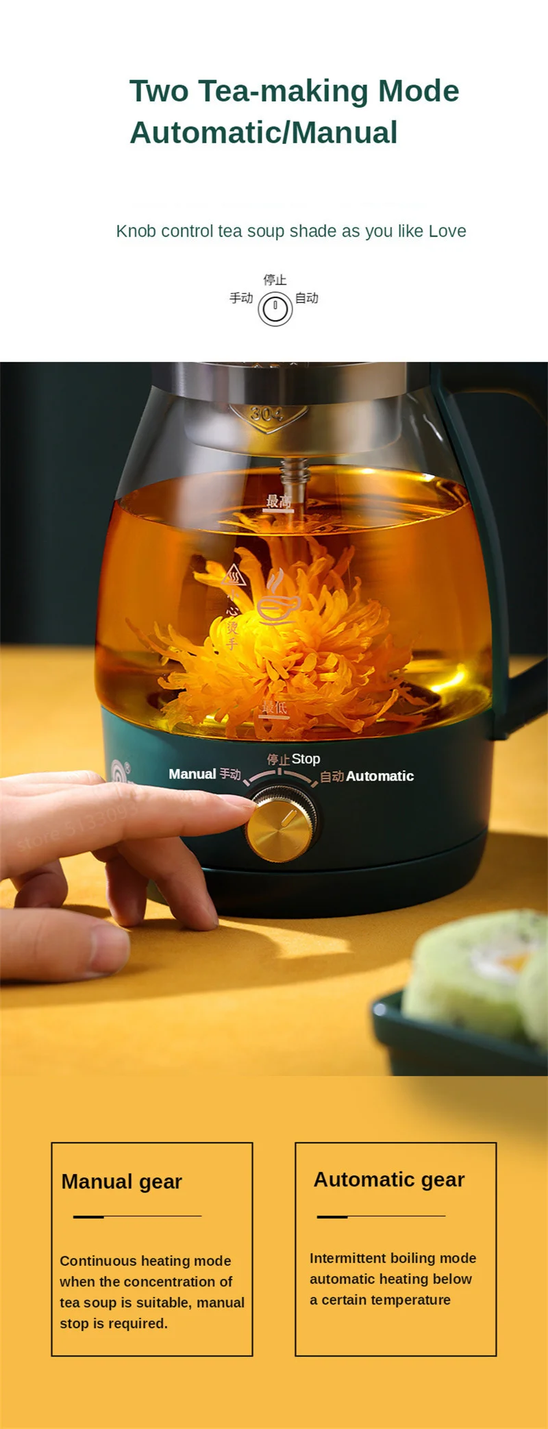 1L Electric Kettle Heat-resistant Glass Tea Infuser Pot With Filter Automatic Steam Spray Borosilicate glass Teapot Health Pot