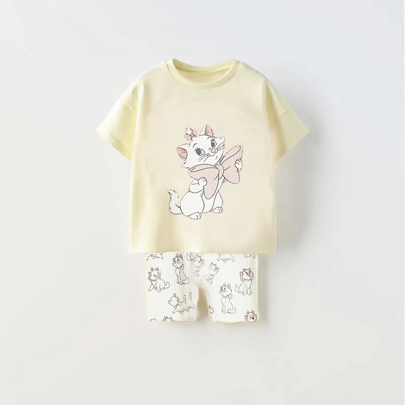 Cartoon Printed Kitten Kids Summer Casual Suit Set Children Boy And Girl T-shirt Shorts 2 Pieces/set Baby Coat Toddler Set 2