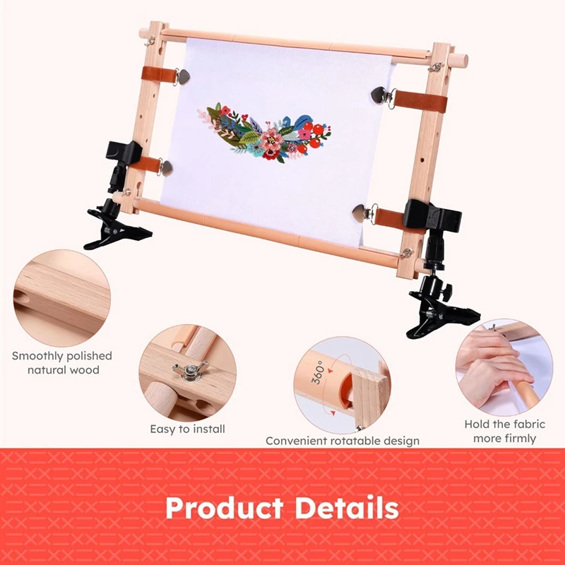 Rotating Wooden Crossstitch Frame-With Clip, Adjustable Large Embroidery Hoop Holder, Suitable For Sewing Crafts Durable