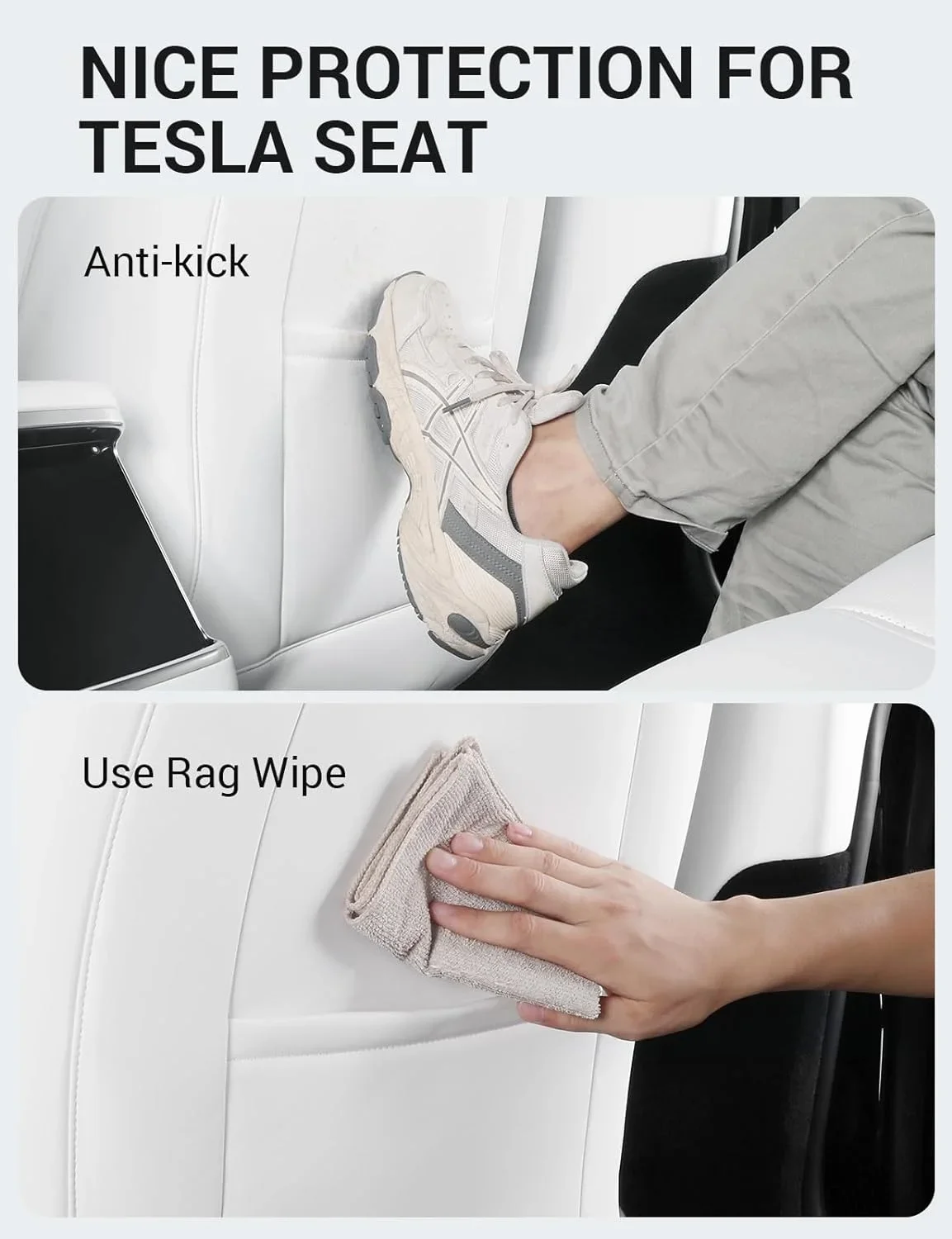 EVANDCAR Leather Seat Back Protector For Tesla Model Y, Model 3, S/X – Kick Mats With Organizer Pocket, Easy Fit & Clean (Set Of 2)