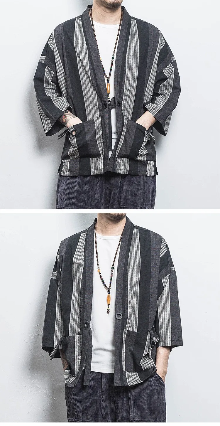 Japanese Male Kimono Cardigan Men Harajuku Streetwear Samurai Costume Plus Size Yukata Haori Chinese Style Coat T-shirt 4XL 5XL