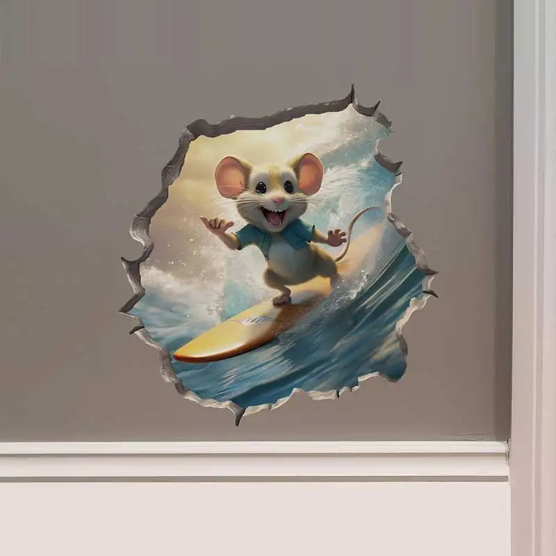 M453 18 Styles Skateboarding Surfer Mouse in Mouse Hole Aufkleber – Mouse Hole 3D Wall Sticker – Detail 1