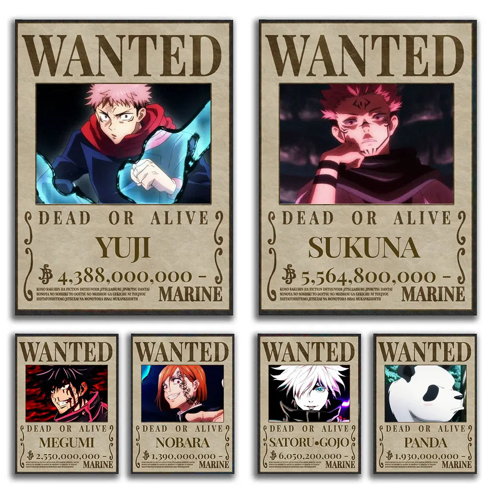 

Jujutsu Kaisen Poster Wanted Anime Figure Gojo/Yuji Poster Black And White Painting Wall Art Room Decor Canvas Cuadros Qudaros