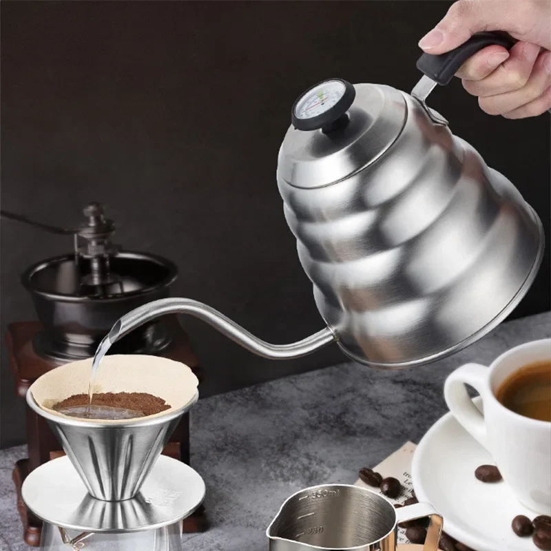 Coffee Pot Coffee Kettle Pour Over Coffee Maker 1L/1.2L Drip Kettle Thermometer Pour Over Coffee Tea Pot Swan Long Neck Stainless Steel Thin Mouth Gooseneck Cloud Drip Kettle