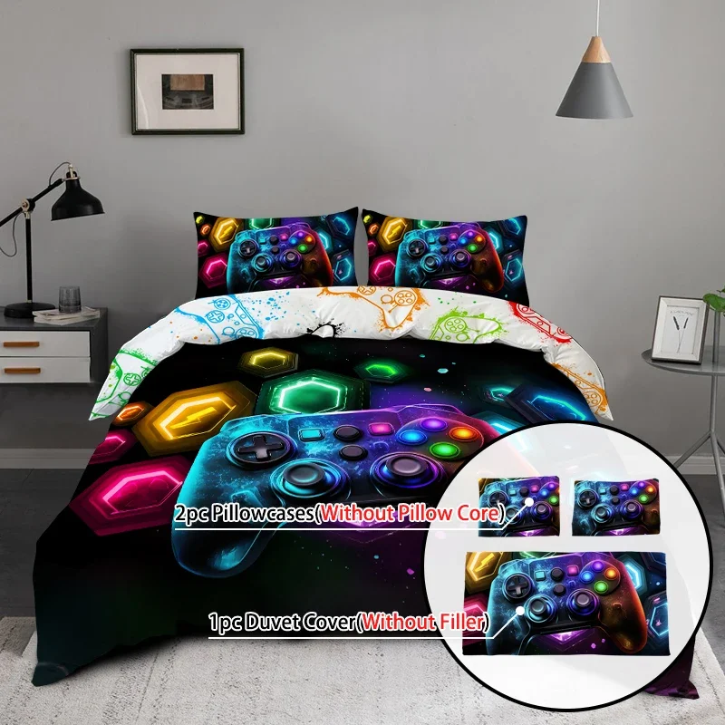 3PC Space Fragment Game Console Cover 1Duvet cover 2Pillowcases 100% Skin Friendly Polyester Comfortable Bedding No Padding