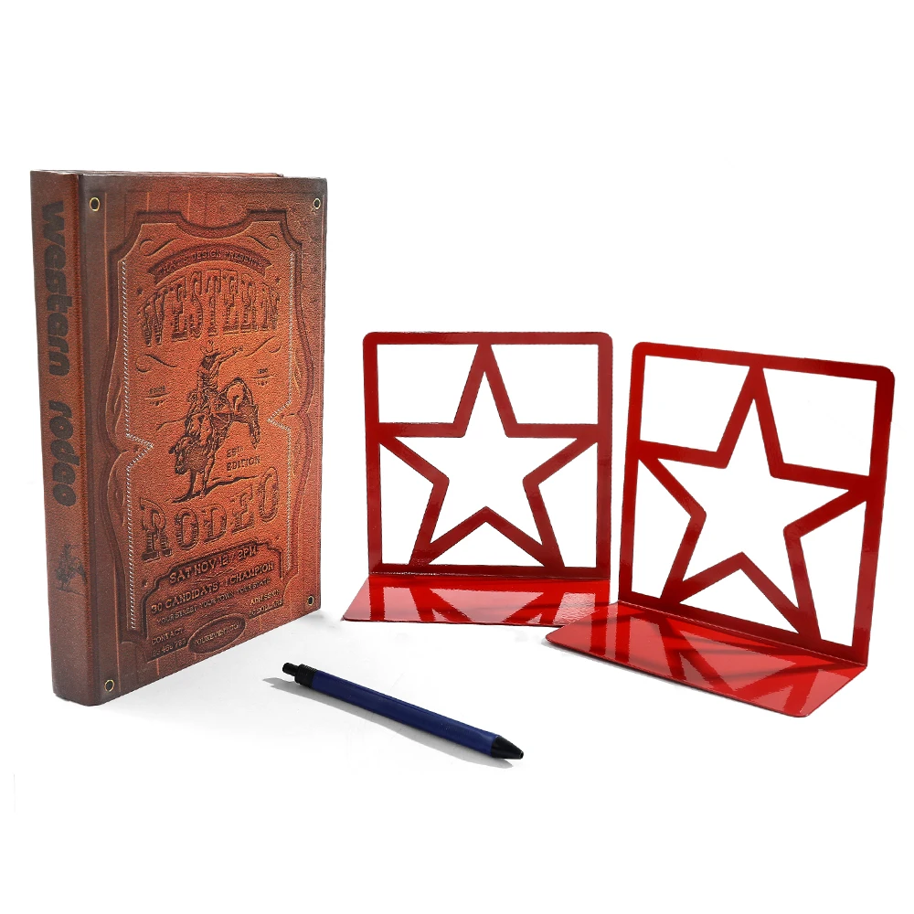 1Pair Five-pointed Star Hollow Bookstands Metal Star Bookends Book Support Office Decoration Book Rests Document Holder Gifts | book holder,book stand