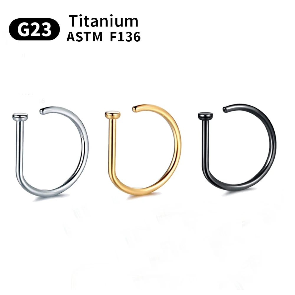 G23 Titanium G23 Titanium Nose Ring Piercing a forma di D Medical Tragus Helix Stud Hoop orecchino setto anello gioielli per il corpo all'ingrosso