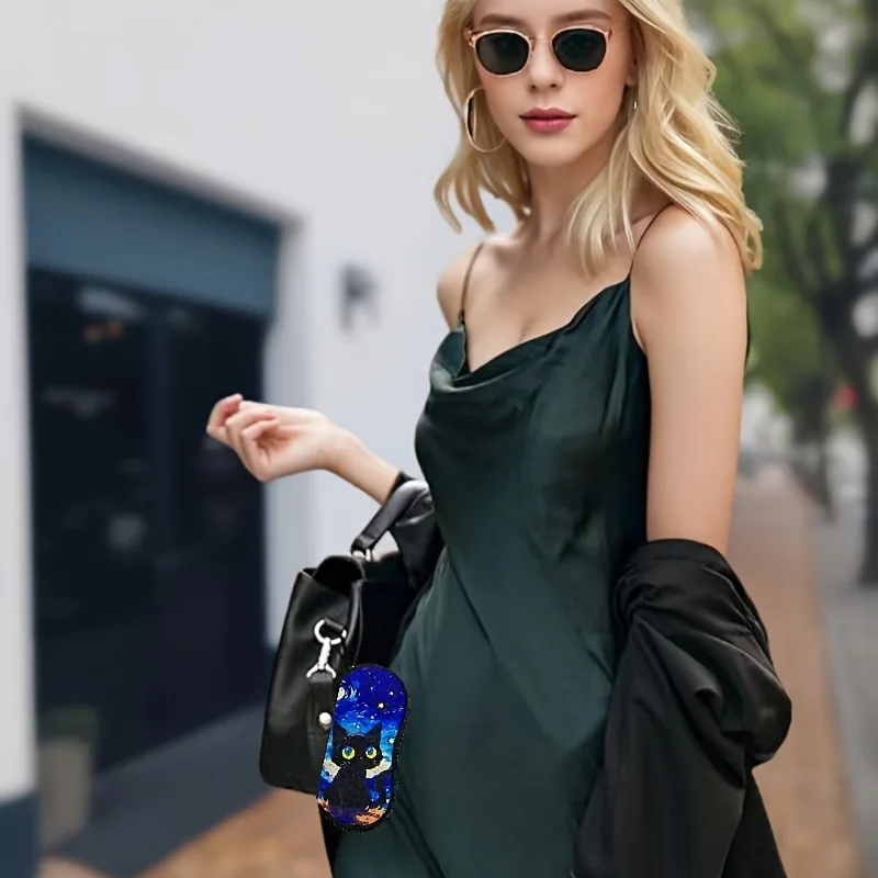 Starry Black Cat Printed Glasses Case Portable Storage Box Perfect Gift for Women Christmas Daily