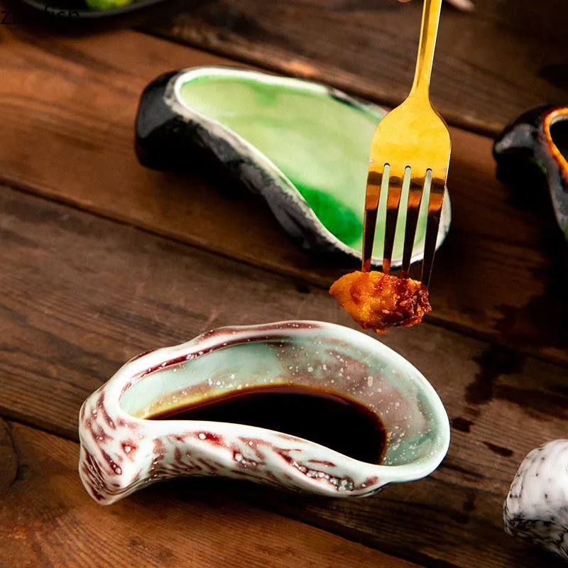 Vintage Kiln Changes Ceramic Oyster Plate Restaurant Seasoning Plate Snack Appetizer Plates Creative Specialty Tableware