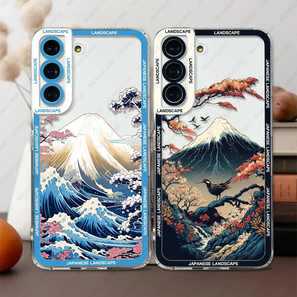 Custodia Per Samsung Galaxy S20 S21 Fe S22 Plus S23 Ultra A22 A54 5G Soft Cover Paesaggio Giapponese Pavilions Waves