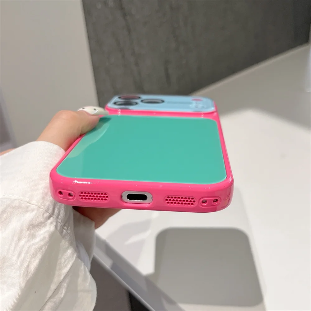 Luxury Colorful Glass Glossy Phone Case with Full Lens Protection and Shockproof Design