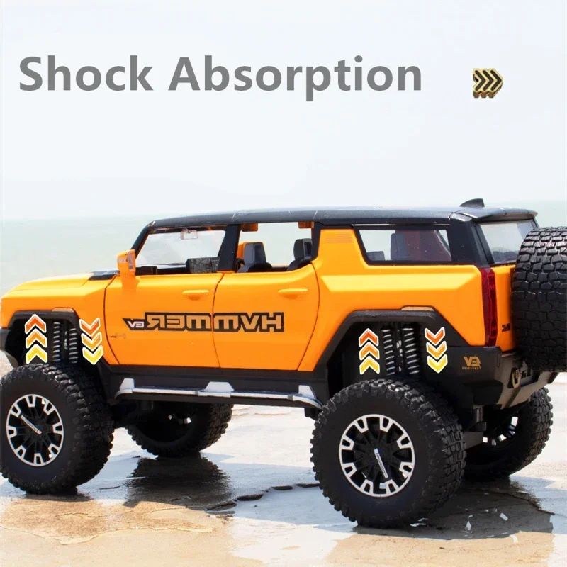 1:24 HUMMER EV 합금 신에너지 자동차 모델, 다이캐스트 금속 개조 오프로드 자동차, 자동차 모델 시뮬레이션 사운드 라이트, 어린이 선물