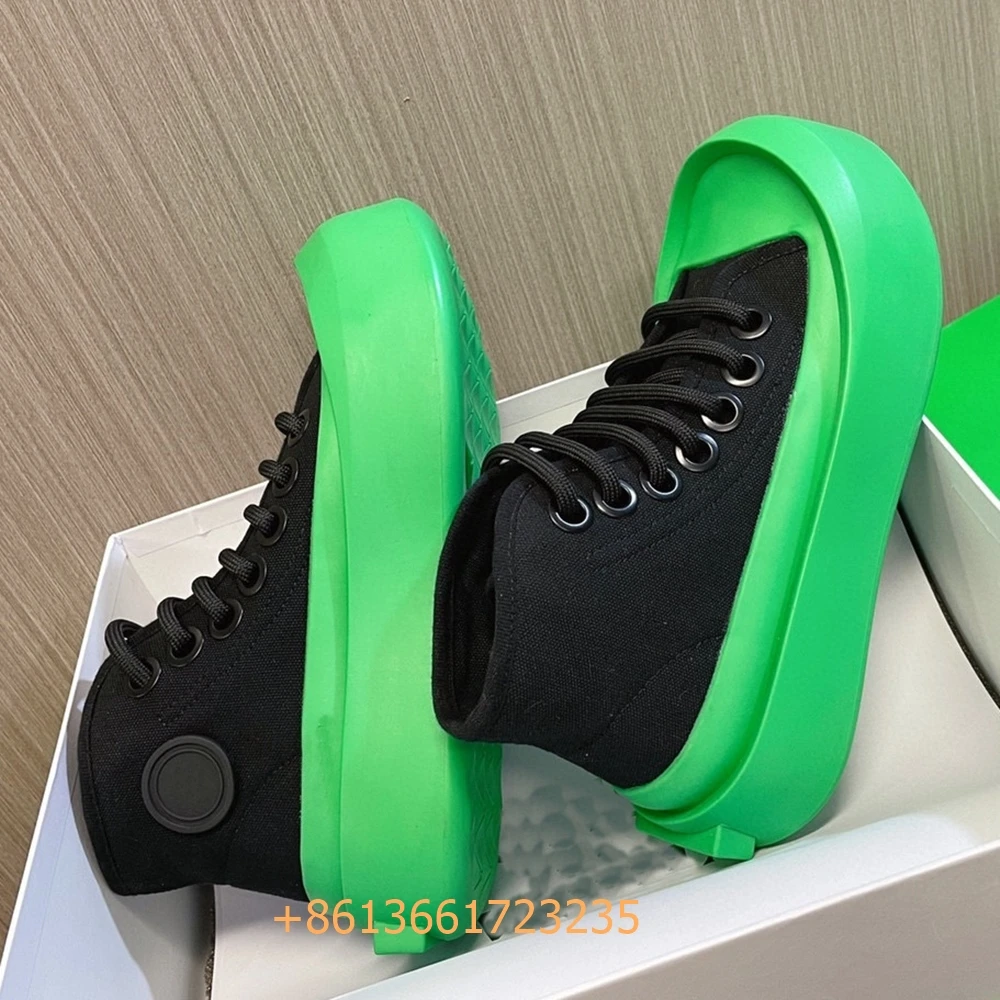 Black/white/green Mixed Color Jumbo Sneakers Women/men Vulcanize Shoes 4.5Cm Platform Round Toe Lace-Up High Top Canvas Sneakers 2