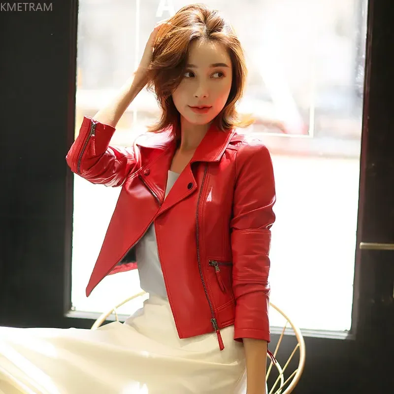 Real Leather Jacket Women Genuine Sheepskin Leather Jackets for Women 2024 Short Slim Red Leather Coat Women Clothes Hot Sale