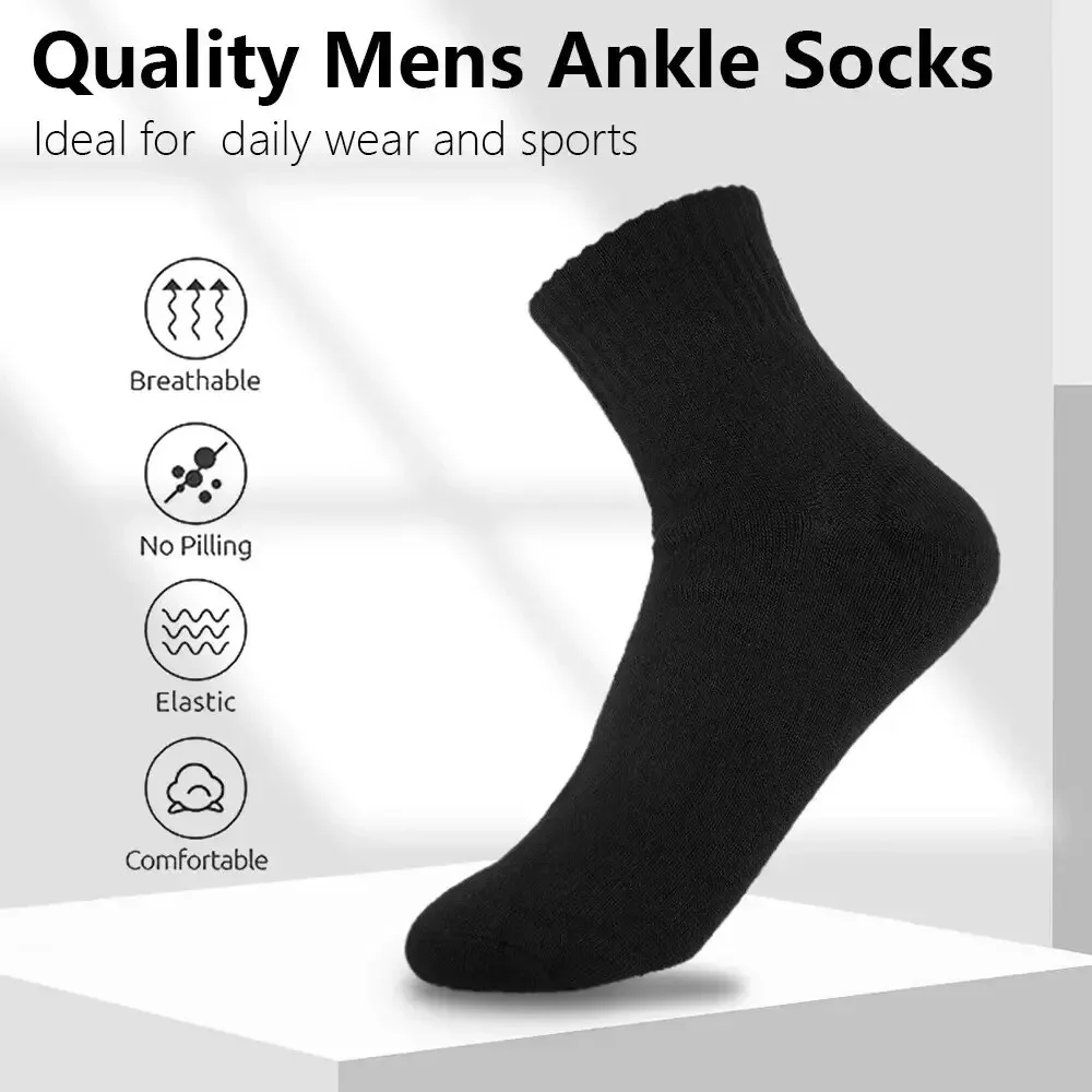 Men's Mid-Calf Cotton Socks 10/5/3 Pairs | Soft Breathable All-Season Crew Socks Solid Color for Daily Work, Sports &Casual Wear