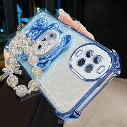 Gradient Silicone Shockproof Phone Case with Star Bead Lanyard and Bear Holder for Huawei nova 7 SE (DDCZXXXSL Blue)