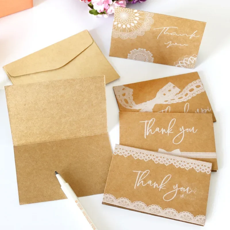 Flower Thank you Card Blank Folding Gift Card With Envelopes Stickers Wedding Party Invitation Cards Blessing 6Pcs/Set greeting cards thank you cards wedding invitations