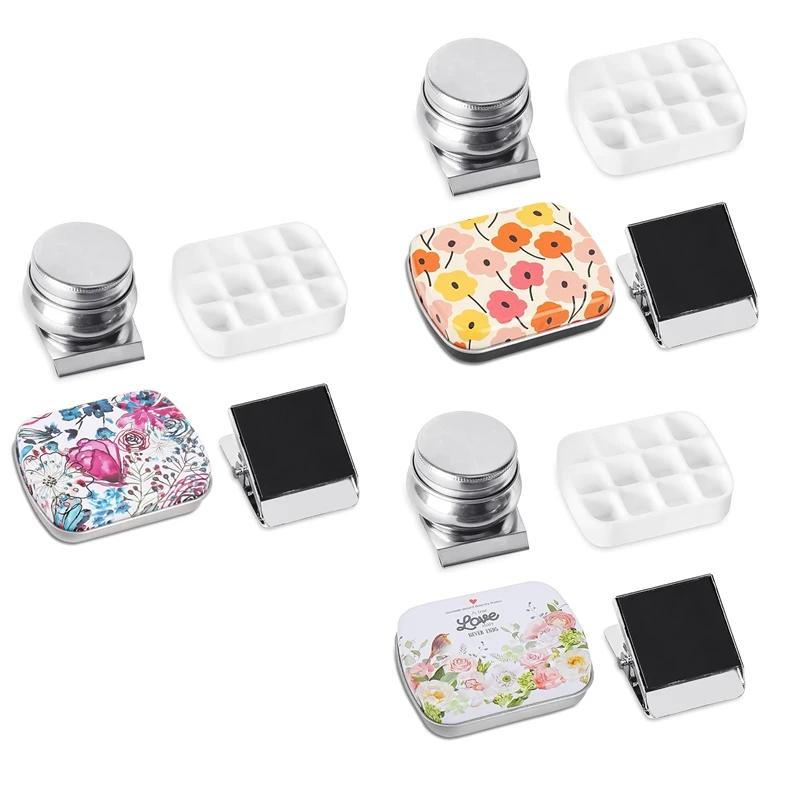 

Portable Mini Tin Box,12-Well Empty Watercolor Palette,Small Paint Storage Kits With Magnetic Clip And Oil Pot