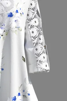 Plus Size Lace Patchwork V Neck Floral Print Blouse 4