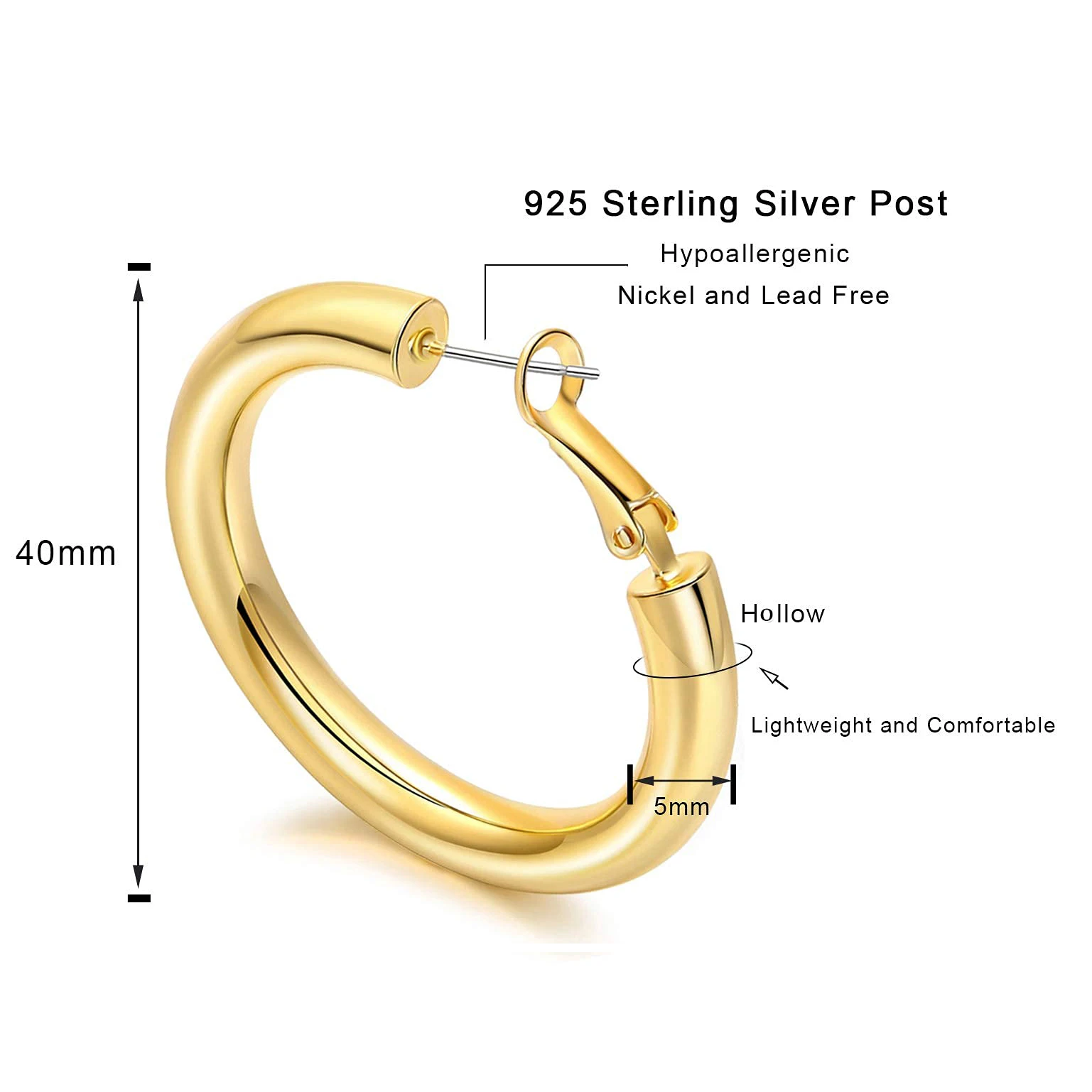 Shevalues Chunky Hoop Earrings Set for Women With 925 Sterling Silver Needle 14K Real Gold Plated New Modern Fashion Jewelry 3