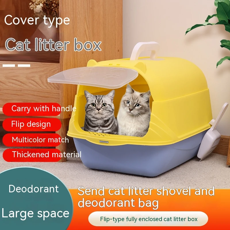 Fully Enclosed Cat Litter Box Splashproof Pet Cleaning Kitten Toilet