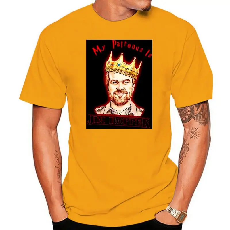 thumbnail image 1 of Stranger tee Things My Patronus Is Jim Hopper T Shirt Black Cotton Men S-6XL, 1 of 5