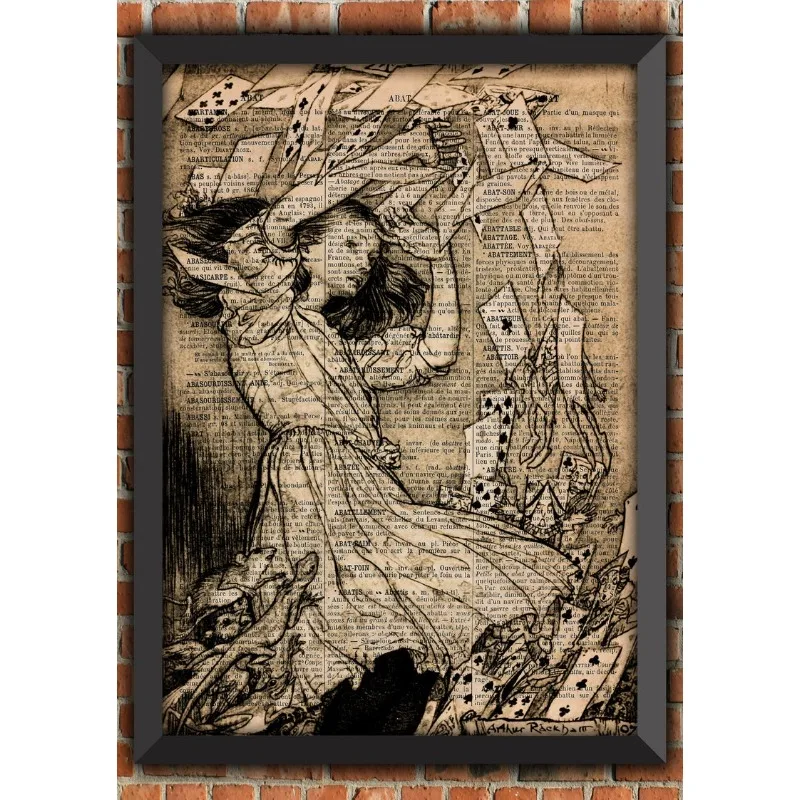 Alice And Playing Cards Vintage Woodblock Style Canvas Print Unframed Wall Art