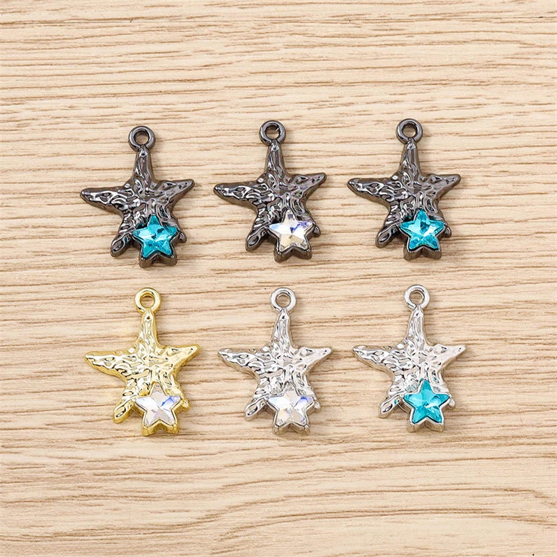 5 Stück 16 x 20 mm niedliche Kristall-Metall-Stern-Anhänger für die Herstellung von Ohrringen, Halsketten, Armbändern, DIY-Handwerk, Schmuckzubehör