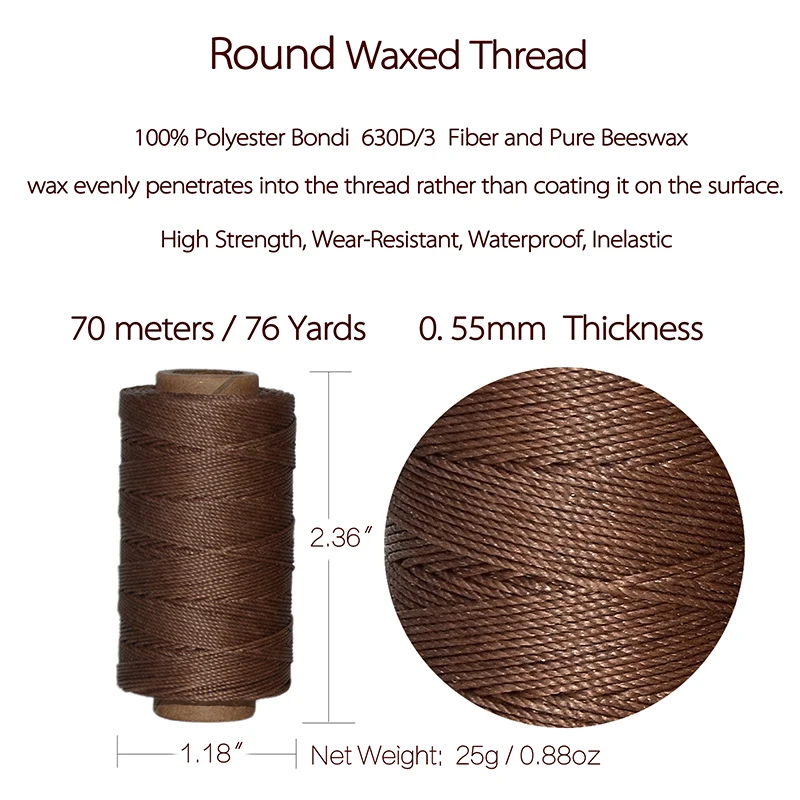가죽 공예용 바느질 라운드 왁스 실, 바느질 실, DIY 제본 신발 수리, 보석 제작, 12 색/세트, 0.55mm