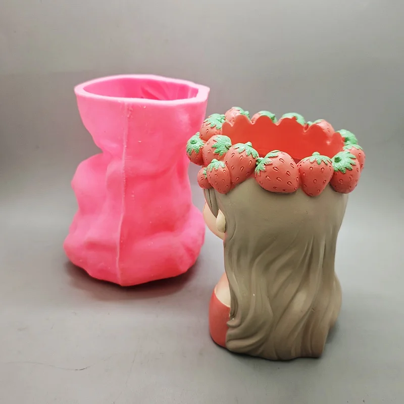 대형 딸기 소녀 화분 실리콘 몰드, 다육 식물 콘크리트 화분, DIY 홈 데코 수공구
