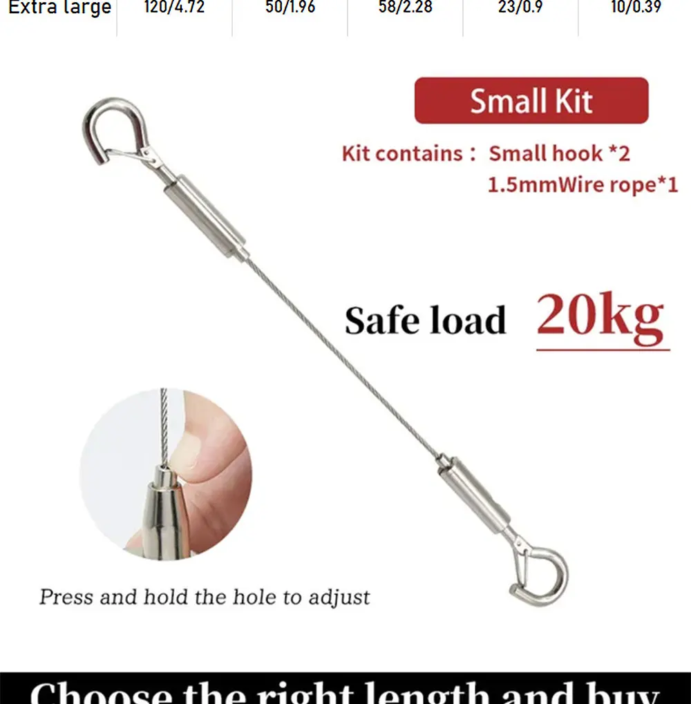 1-4pcs einstellbarer automatischer Feder haken für 1,5 mm-5mm Edelstahl drahtseil Bild hängen Code Kabels eil mit starker Last – Detail 2