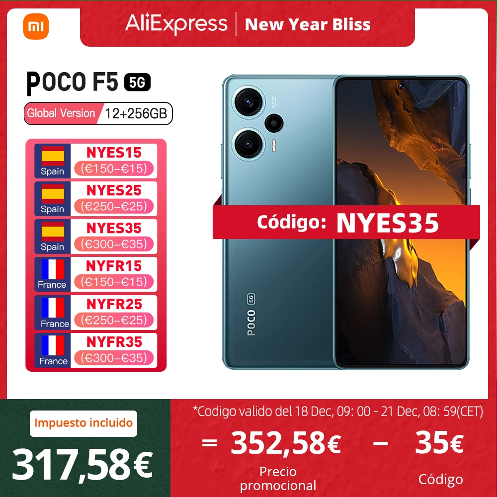 POCO F5 Versión Global Snapdragon 7+ Gen 2 NFC 8GB 256GB / 12GB 256GB 120Hz Flow AMOLED 67W Turbo Charging 64MP Cámara Triple con OIS