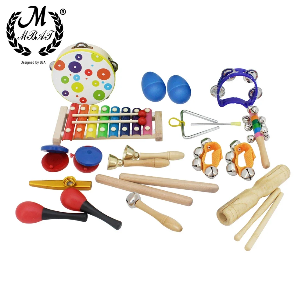 M MBAT 19Pcs Toddler Musical Instruments Set Kid Toys Handbell Tambourine Baby Early Education Tools Birthday Gifts Random Color