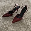 Fashion Dark Red Ankle Strap Pumps Women Point Head Patent Leather Stilettos Summer Sexy Thin High Heels Sandals For Woman 4