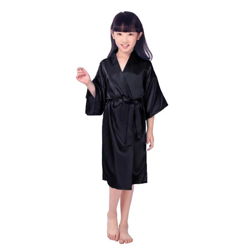 Child Bathrobe Girls Silky Satin Robes Children Pure Kimono Dressing Gown Bridal Lingerie Sleepwear for Wedding Spa Birthday Party