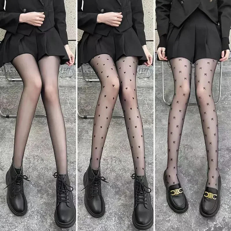Young Girl's Pantyhose Girls Sweet Heart Pattern White Silk Socks High Elastic Women Sexy Stockings Japanese Kawaii Anime Tights