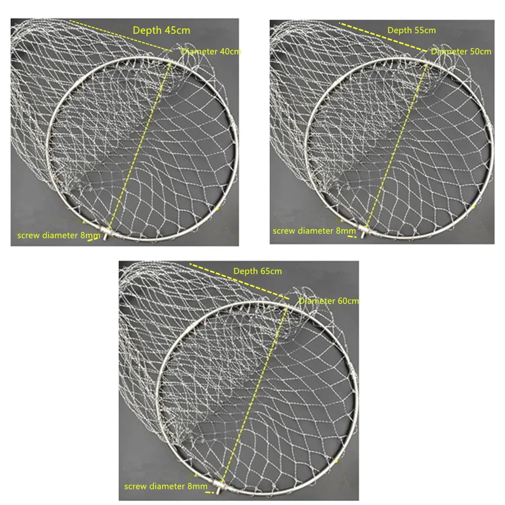 Solid Stainless Steel Ring Strong Nylon Line D40cm-60cm Landing Net of Head Fishing Net Fishing Network Turck Dipneting fishing net fishing landing net
