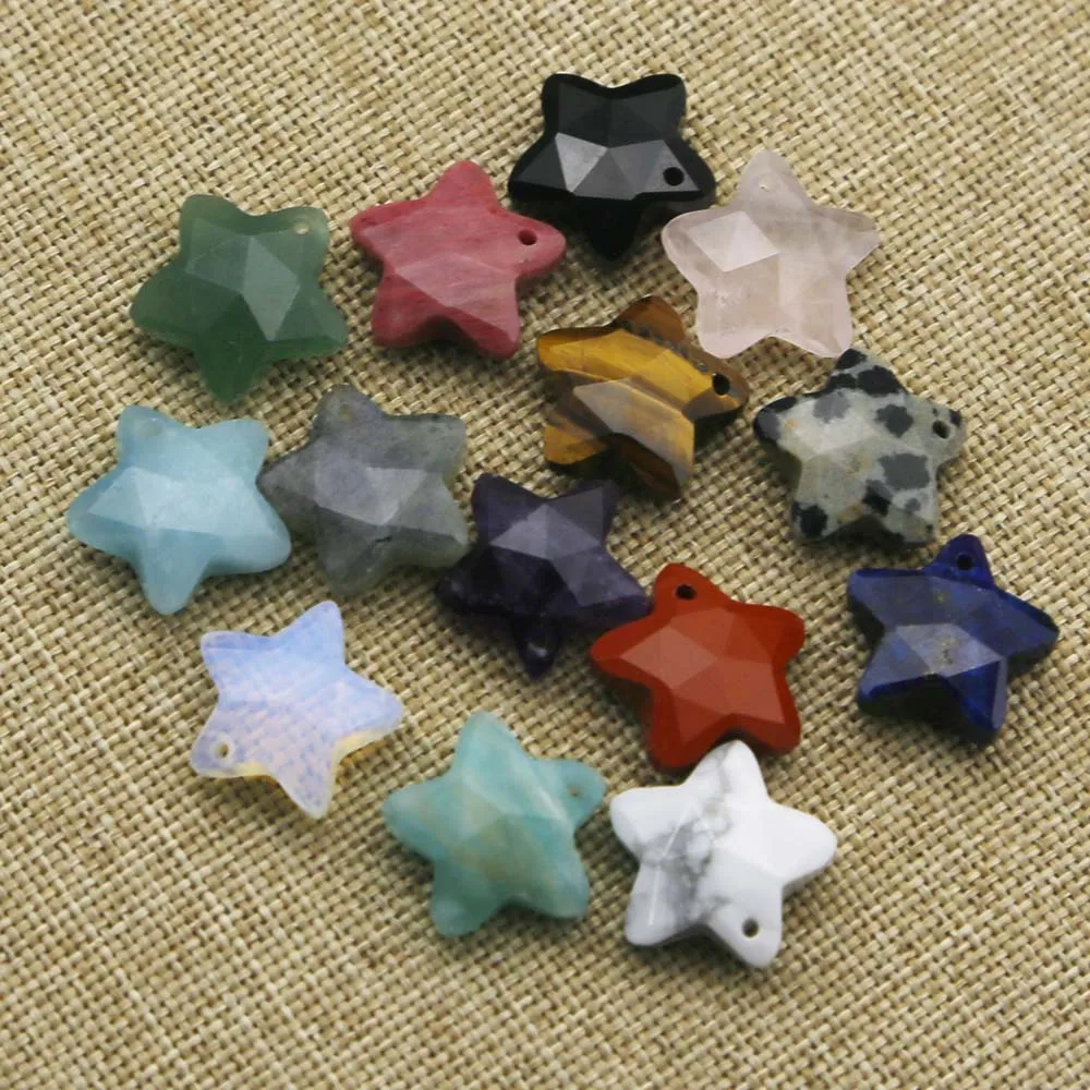 Quality Natural Stone Five Pointed Star Cut Single Hole Necklace Earrings Pendant Charms DIY Jewelry Accessories Wholesale 10PCS