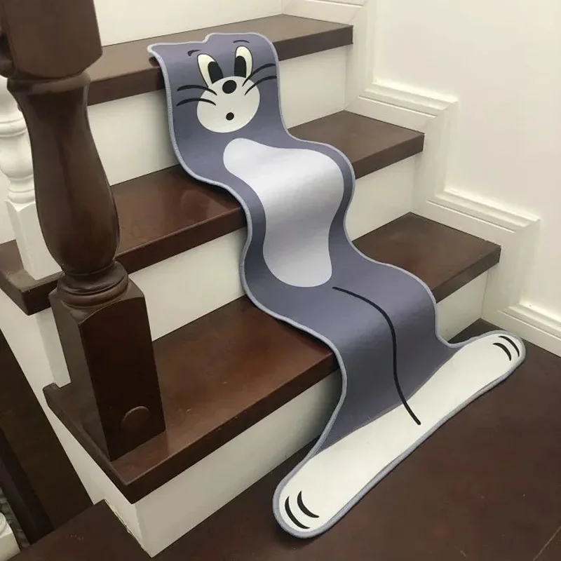 TomJerryStairsCartoonCarpetUniqueTomCatShapeFlatRugFloorMatsChildrenCrawling
