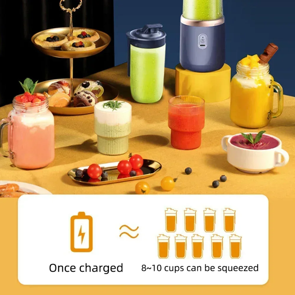 6 Blades Electric Juicer Cup 2 Cups For Travel Portable Juicer Mixer Usb Charge Fresh Fruit Juice Personal Blender Smoothie 6